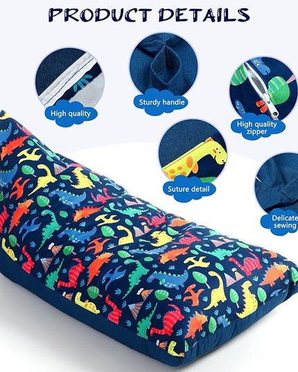 2 Pcs Stuffed Animal Storage Bean Bag Chair Stuffed Animal Bean Bag Storage Large Beanbag Covers Stuff Animal Organizer Bean Bag Couch for Kids Adults Plush Toys Pillows, Cover Only (Dinosaur) - LeafyLoom