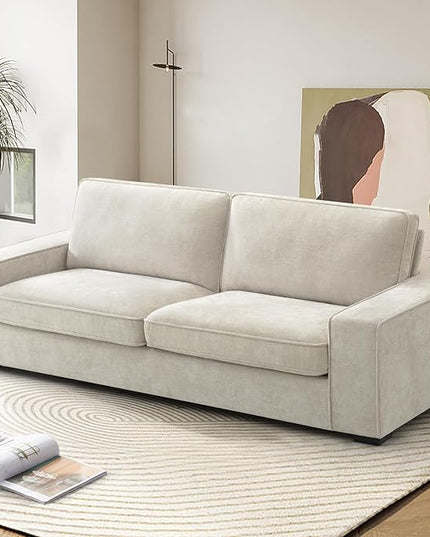 EASELAND Sofa Couch, 88" Chenille Loveseat for Living Room, 3 Seater Lounge Sofa for Bedroom with Removable Back and Seat Cushions, Modern Deep Seat Comfy Couch with Solid Wood Legs and Armrest(Beige) - LeafyLoom