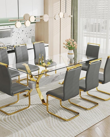 NicBex Dining Table Modern Tempered Glass Dining Table Large Modern Office Desk with Gold Plated Metal Legs and MDF Crossbars, Suitable for Both Home and Office Use, Gold + Silver - LeafyLoom