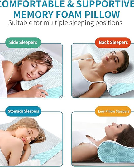 Memory Foam Pillows, Bed Pillow for Sleeping, Ergonomic Cervical Pillow Neck Support Pillow for Side Back Stomach Sleeper, Orthopedic Contour Pillow for Neck and Shoulder Pain - LeafyLoom