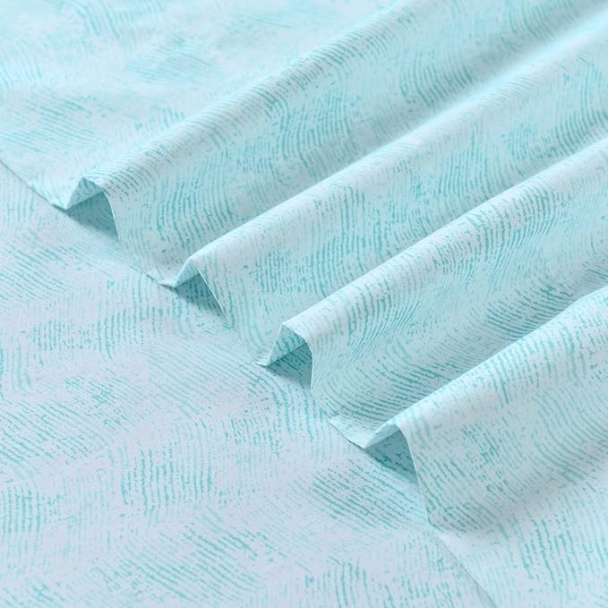 Elegant Comfort Softest and Coziest 6-Piece Sheet Set - 1500 Premium Hotel Quality Microfiber - Deep Pocket, Wrinkle Resistant 6-Piece Wave Pattern Bed Sheet Set, California King, Wave Aqua - LeafyLoom