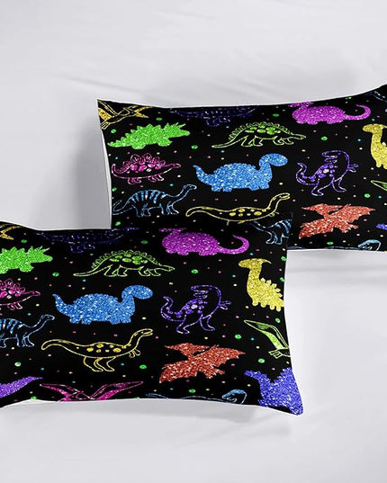 Dinosaur Kids Bedding Sets for Boys, Cartoon Dinosaur Comforter Sets Queen Size Colorful Dinosaur Bedding Soft Breathable Dinosaur Quilt for All Season (1 Comforter 2 Pillowcase) - LeafyLoom