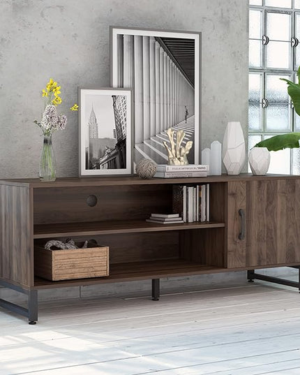Novilla Media Console, TV Stand for TV's up to 58" Flat Screen Living Room Storage Cabinet Doors and Shelves Entertainment Center, 53 Inches, Walnut - LeafyLoom