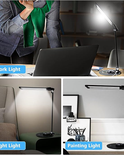NUNET LED Desk Lamps for Home Office,Piano Lamp for Upright Piano,NULED Rotatable Aluminum Desk Lamp with USB Charging Port,Eye-Caring Reading Light/3 Lighting Modes/Brightness diammable Lamp,Silver - LeafyLoom