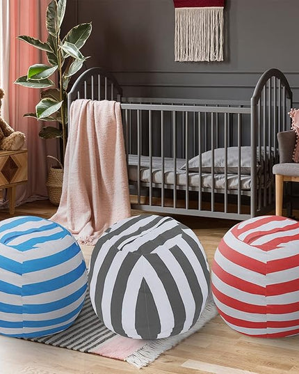 2 PCS Stuffed Animal Storage Bean Bag Chair Cover, Cotton Canvas Beanbag with Zipper for Organizing Kid's and Adults Room Vertical Stripe Grey 24" - LeafyLoom