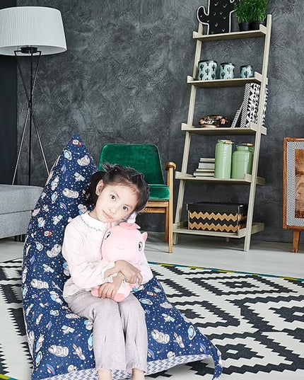 Stuffed Animal Storage Bean Bag Chair Cover, Cotton Blue Universe Plush Toy Storage Stuff and Sit Seat for Kids/Teens/Adults, 52" x 31" Extra Large Triangle Floor Sofa, 200L/52Gal, Cover Only - LeafyLoom