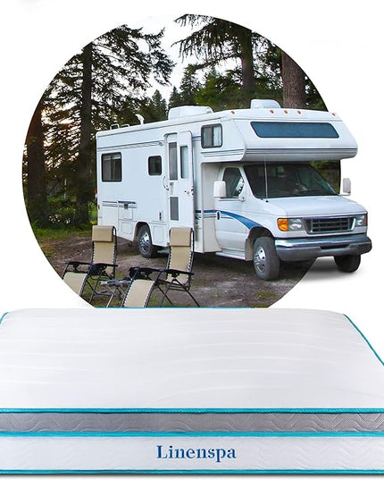 Linenspa 10 Inch Memory Foam and Spring Hybrid Mattress - Perfect for RV Trailer & Camper - Medium Feel - Cooling & Conforming Support - Quality Comfort - Breathable - Bed in a Box - Short Queen Size - LeafyLoom