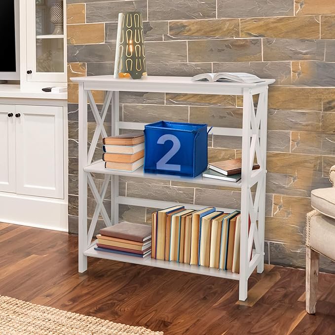 Casual Home 3-Shelf Montego Bookcase, White - LeafyLoom