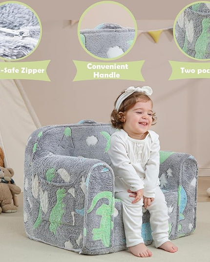 Comfy Toddler Chair Kids Chair,Toddler Foam Chair,Kids Armchair Toddler Couch Baby Kids Sofa Reading Chair with Glow in The Dark(Glow Dino) - LeafyLoom