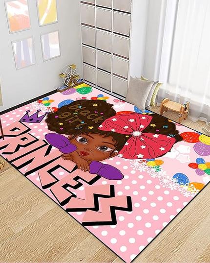 African American Black Girl Rugs for Bedroom Black Girl Area Rug Princess Room Decor for Girls room Teen Room Decor Black Girls Kids Room Decor, Pink, 5'×7' - LeafyLoom