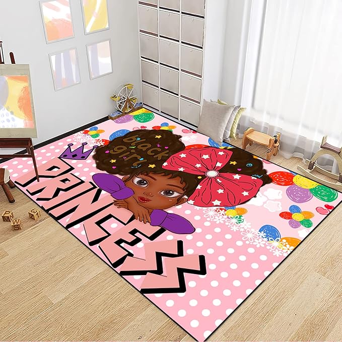 African American Black Girl Rugs for Bedroom Black Girl Area Rug Princess Room Decor for Girls room Teen Room Decor Black Girls Kids Room Decor, Pink, 5'×7' - LeafyLoom