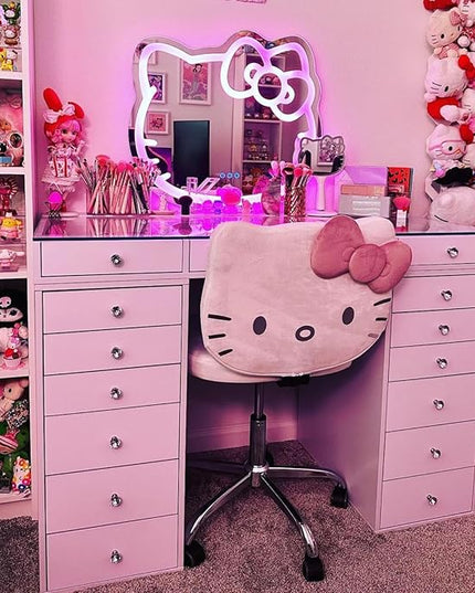 Impressions Vanity Hello Kitty Kawaii Swivel Vanity Chair for Makeup Room, Adjustable Height Cute Desk Chair with Wheels Rolling, Comfy Polyurethane Foam Back Armless Chair for Dorm (White) - LeafyLoom