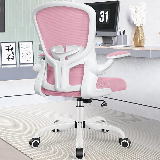 FelixKing Office Chair, Ergonomic Desk Chairs with Wheels Home Mesh Chair Adjustable Lumbar Support and Height, Ergo Chair for Working Gaming Use (Pink) - LeafyLoom