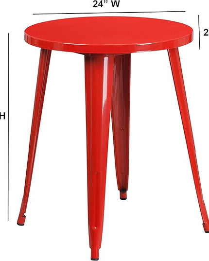 Flash Furniture Webb Commercial Grade 24" Round Red Metal Indoor-Outdoor Table - LeafyLoom