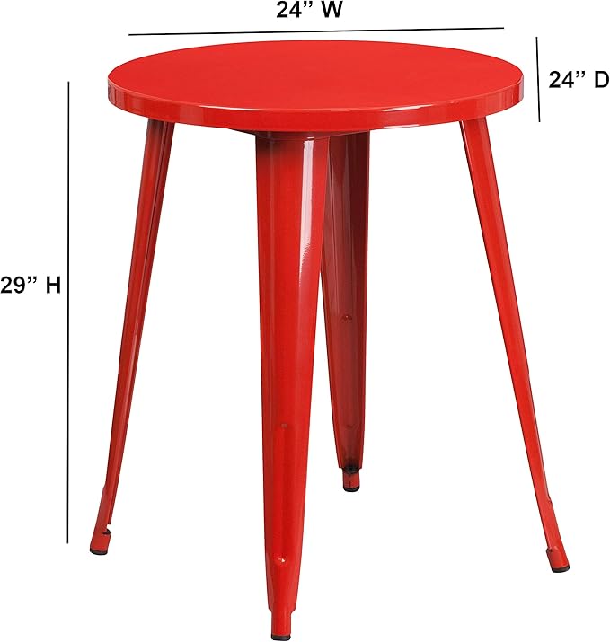 Flash Furniture Webb Commercial Grade 24" Round Red Metal Indoor-Outdoor Table - LeafyLoom
