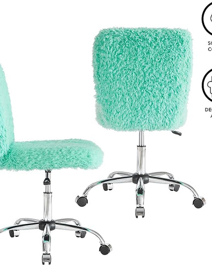 Faux Fur Rolling Task Chair, Mint - LeafyLoom