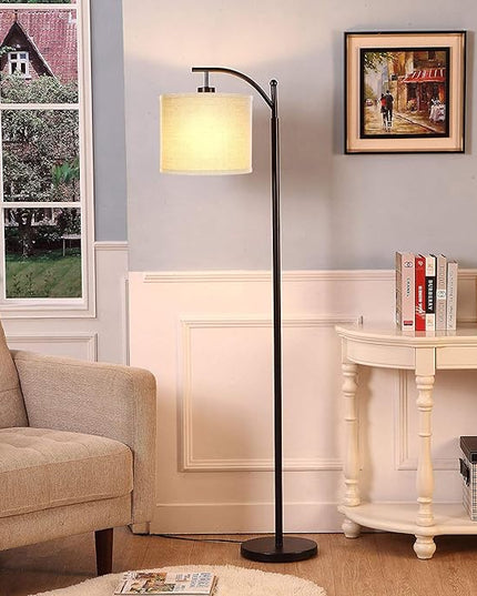Brightech Montage LED Floor Lamp – Modern Floor Lamp for Living Rooms & Office, Tall Lamp with Arc Hanging Shade – Standing Lamp for Bedroom Reading, Mid-Century Pole Lamp for Farmhouse Style - Black - LeafyLoom