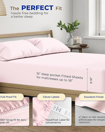 THREAD SPREAD 100% Egyptian Cotton Split King Sheets Sets for Adjustable Bed - 600 Thread Count 5 PC Top Split King Sheets, 16" Deep Pocket Soft Cooling Sheets for Split King Adjustable Bed - Blush - LeafyLoom