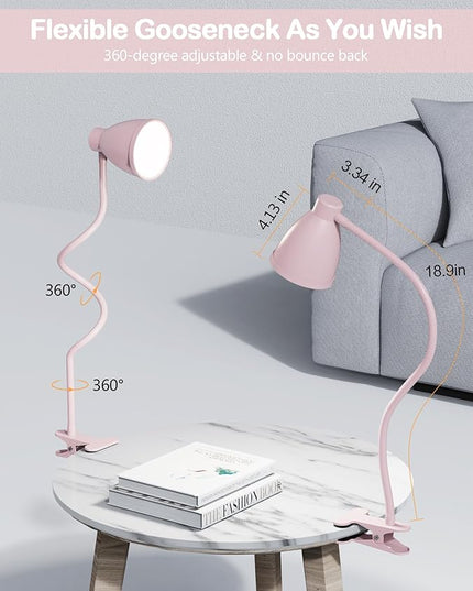 BOHON Cute Desk Lamp with Clamp 10W 38 LED Clip on Light, 3 Color 10 Brightness Auto Off Timer Flexible Gooseneck Pink Lamp Kawaii Accessories Desk Lights for Office Home Bed Bedside Reading, Pink - LeafyLoom