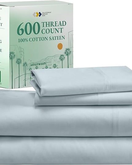 California Design Den - Luxury Full Size Sheet Set - 100% Cotton, 600 Thread Count Deep Pocket Full Size Bed Sheets, Hotel-Quality Cooling Sheets with Sateen Weave - Seafoam - LeafyLoom