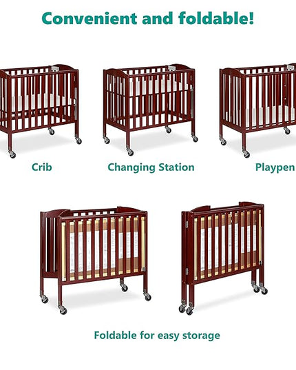 3-in-1 Folding Portable Crib, Cherry, Large - LeafyLoom