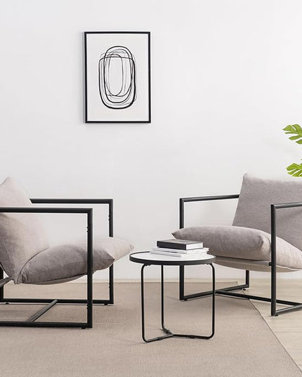 ZINUS Aidan Sling Accent Chair, Pack of 2, Metal Framed Armchair with Shredded Foam Cushioning, Oatmeal - LeafyLoom