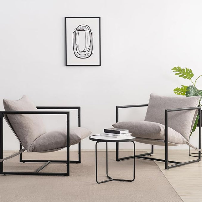 ZINUS Aidan Sling Accent Chair, Pack of 2, Metal Framed Armchair with Shredded Foam Cushioning, Oatmeal - LeafyLoom
