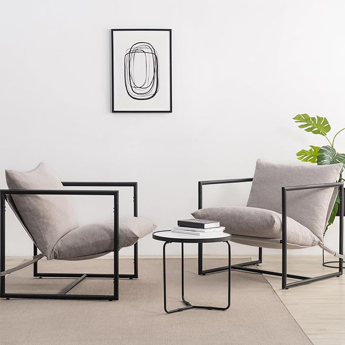 ZINUS Aidan Sling Accent Chair, Pack of 2, Metal Framed Armchair with Shredded Foam Cushioning, Oatmeal - LeafyLoom
