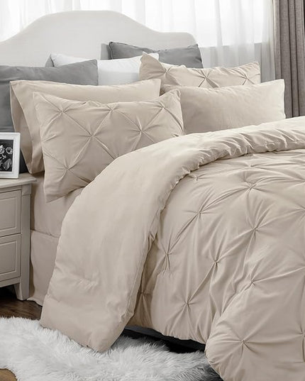 Bedsure Full Size Comforter Sets - Bedding Sets Full 7 Pieces, Bed in a Bag Beige Bed Sets with Comforter, Sheets, Pillowcases & Shams - LeafyLoom