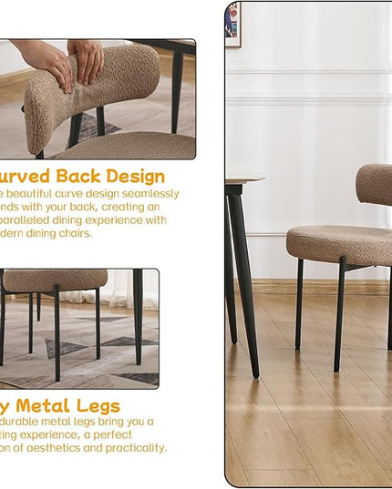 EDWELL Dining Chairs Set of 4, Round Upholstered Dining Room Chairs, Curved Backrest Boucle Dining Chair for Kitchen, Living Room, Mid Century Modern Dining Chairs with Black Metal Legs - LeafyLoom