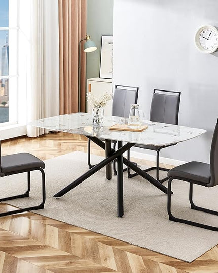 NicBex Large Rectangular Imitation Marble Dining Table 6-8 Seats Black Artificial Marble Countertop Smooth Chrome Legs Sleek Chrome Legs for Kitchen, Dining, Living, Meeting, Banquet, White + Black - LeafyLoom
