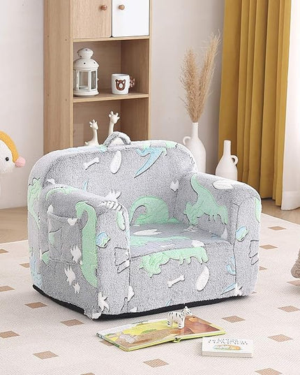 Tiita Kids Sofa, Children Couch with Carrying Handle & Side Pockets, Kids Foam Chair, Toddler Armrest Chair,Kids Read Sofa for Girl or Boy(Dark Grey Dinosaur) - LeafyLoom