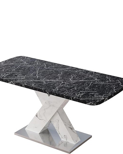 NicBex Dining Table Contemporary Kitchen Table Farmhouse Rustic Square Dining Table,Stretchable, Printed Black Marble Table Top+MDF White X-Shape Table Leg with Metal Base, Easy Assembly, Black+White - LeafyLoom