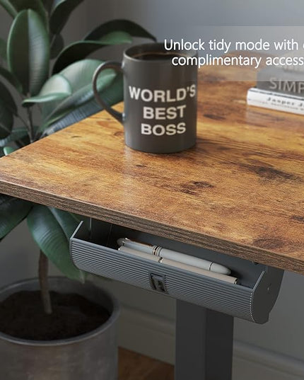 FEZIBO Triple Motor 63" L Shaped Standing Desk, Electric Standing Gaming Desk Adjustable Height, Corner Stand up Desk with Splice Board, Black Frame/Rustic Brown Top - LeafyLoom