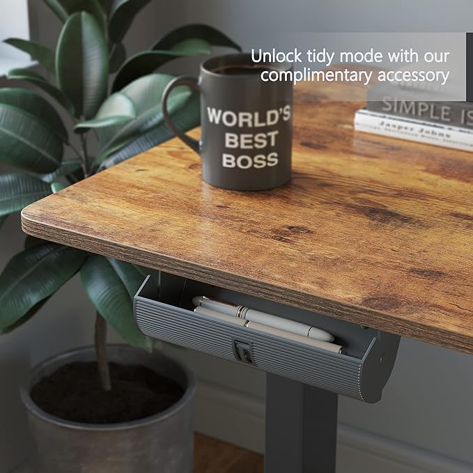FEZIBO Triple Motor 63" L Shaped Standing Desk, Electric Standing Gaming Desk Adjustable Height, Corner Stand up Desk with Splice Board, Black Frame/Rustic Brown Top - LeafyLoom