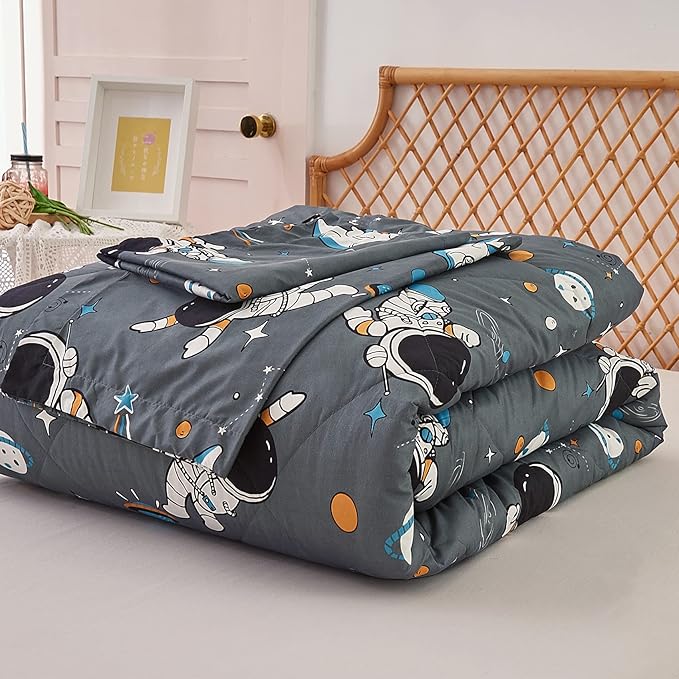 JSD Grey Astronaut Kids Comforter Set for Boys Toddler, 2 Pieces Twin Microfiber Comforter with Pillow Sham, Soft Comfortable Machine Washable - LeafyLoom