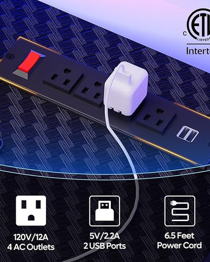 Bestier 52 inch Gaming Desk with Power Outlets and USB Charging Ports, Sturdy Computer Desk with LED Lights and Monitor Stand, Computer Table for Home Office, Easy to Assemble, Carbon Fiber Black - LeafyLoom
