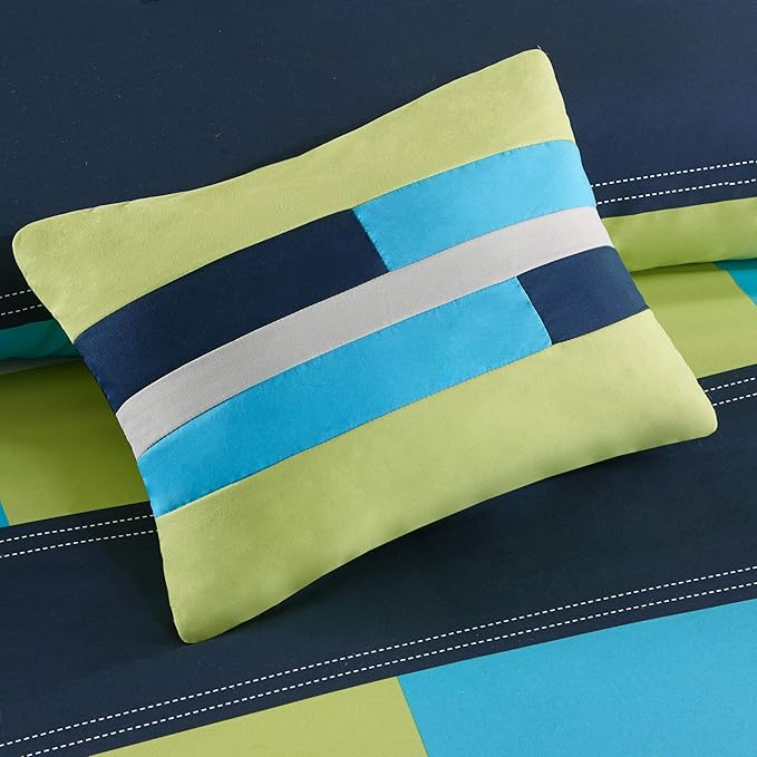 Comfort Spaces Casual Comforter Set Sporty Design, Vibrant Color, Active Lifestyle Boys Bedroom Décor, All Season Soft Microfiber Bedding Set, Decorative Pillow, Sham Navy/Blue Queen 4 Piece - LeafyLoom