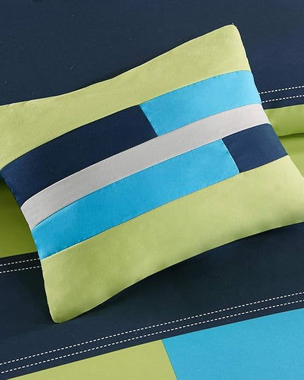 Comfort Spaces Casual Comforter Set Sporty Design, Vibrant Color, Active Lifestyle Boys Bedroom Décor, All Season Soft Microfiber Bedding Set, Decorative Pillow, Sham Navy/Blue Twin/Twin XL 3 Piece - LeafyLoom