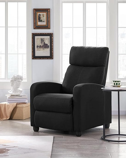 Yaheetech Fabric Recliner Chair Sofa Ergonomic Adjustable Single Sofa with Thicker Seat Cushion Modern Home Theater Seating for Living Room Matte Black - LeafyLoom