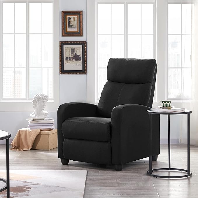Yaheetech Fabric Recliner Chair Sofa Ergonomic Adjustable Single Sofa with Thicker Seat Cushion Modern Home Theater Seating for Living Room Matte Black - LeafyLoom