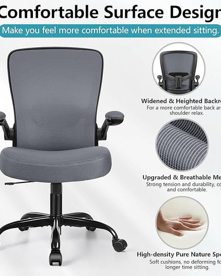 FelixKing Office Chair, Ergonomic Desk Chair Breathable Mesh Chair with Adjustable High Back Lumbar Support Flip-up Armrests, Executive Rolling Swivel Comfy Task Computer Chair for Home Office - LeafyLoom