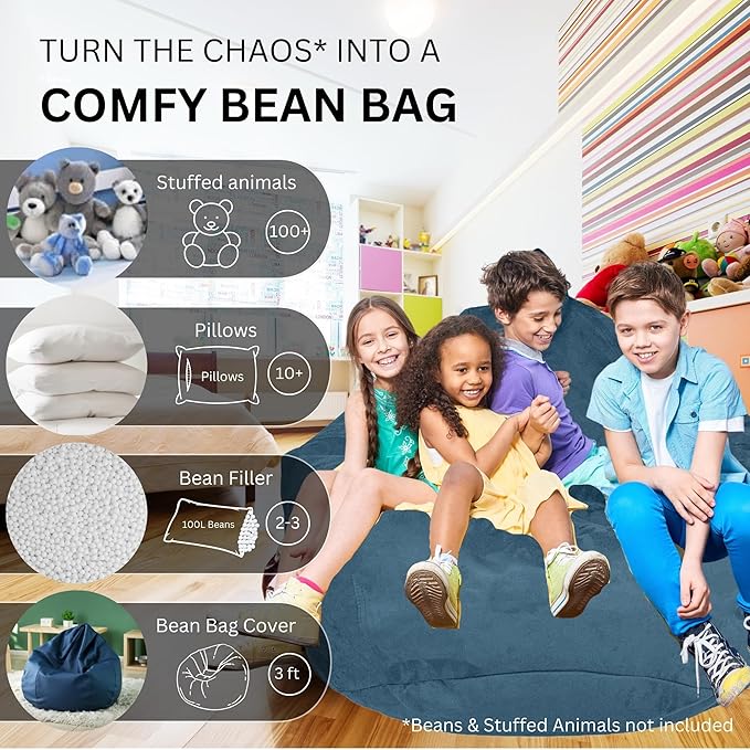 Bean Bag Stuffed Animal Storage Or Cover | No Filler | Extra Large | for Adults Or Kids | Double Stitched | Durable Zipper | Premium Microsuede - LeafyLoom