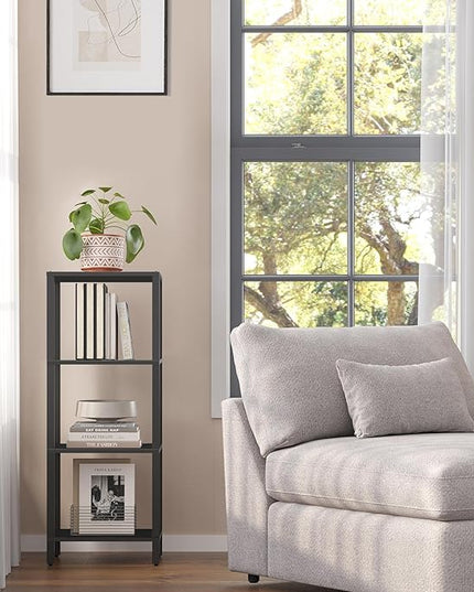 TUTOTAK Bookshelf, 4-Tier Tall Book Shelf, Narrow Bookcase for Small Space, DIY Stackable Bookshelf, for Living Room, Office, Study, Entryway, Industrial, Black BS01BK004 - LeafyLoom