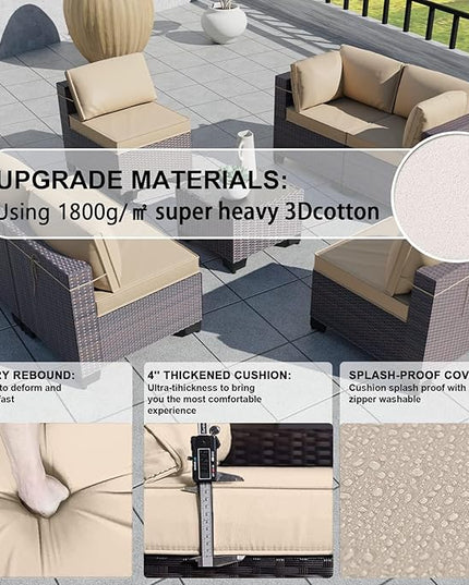 Kullavik 9PCS Outdoor Patio Furniture Set PE Wicker Rattan Sectional Sofa Patio Conversation Sets,Sand - LeafyLoom