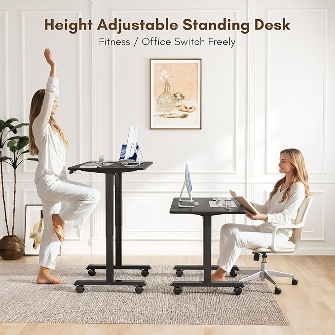 Electric Standing Desk 48 Inch, Ergonomic Height Adjustable Table with T-Shaped Metal Bracket Modern Computer Workstations for Home Office, Black, 48 x 24 Inch - LeafyLoom