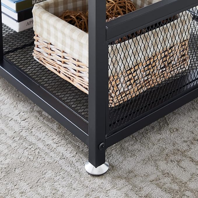 VECELO Coffee Center Table with Storage for Living Room Office Reception, Modern & Industrial Mesh Shelf, 39.4 Inch, Charcoal Gray - LeafyLoom