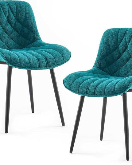 Velvet Dining Chairs Set of 2, Boucle Upholstered Dining Room Chairs with Curved Backrest for Kitchen Living Room Dining Room, Peacock Green - LeafyLoom