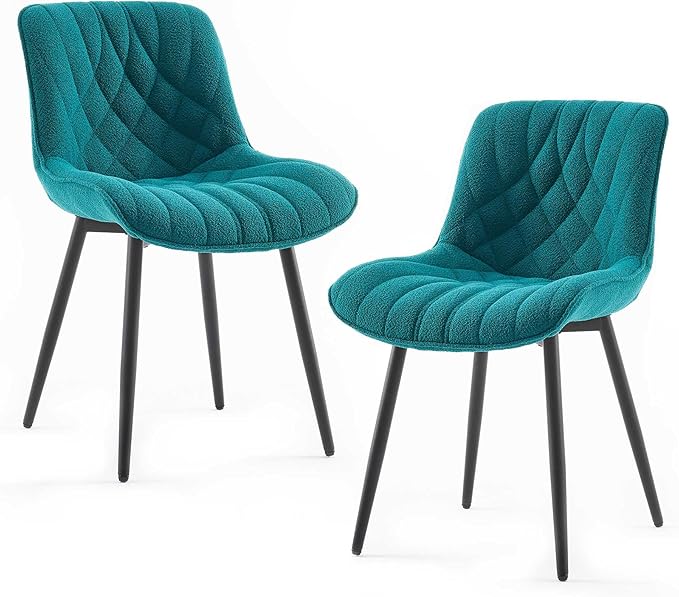 Velvet Dining Chairs Set of 2, Boucle Upholstered Dining Room Chairs with Curved Backrest for Kitchen Living Room Dining Room, Peacock Green - LeafyLoom