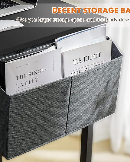 Sweetcrispy Computer 31 Inch Writing Office Small Space Desk Study Modern Simple Style Work Table with Storage Bag Headphone Hook Metal Frame for Home, Bedroom, 31-Inch, Black - LeafyLoom